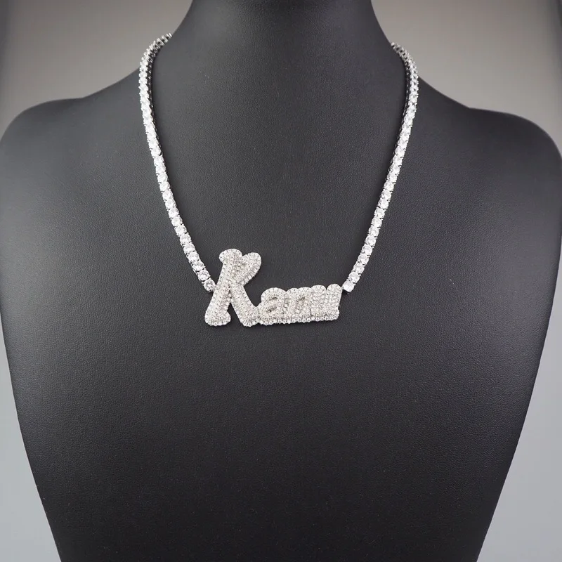 

Private custom Name Cursive Letter Necklace Solid Back Pendant Micro Pave CZ Hip Hop Rock Street Jewelry