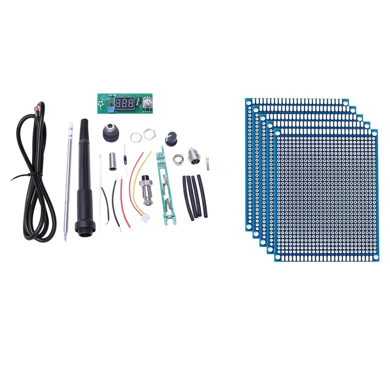 

1 Pcs Digital Soldering Iron Station Temperature Controller Kits & 5Pcs 7X9cm Double Side Prototype PCB Board