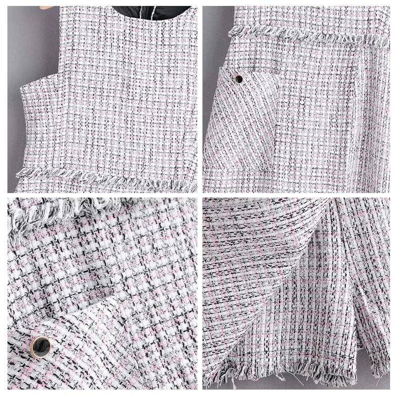 ROHOPO без рукавов с круглым воротником твидовый в клетку комбинезон кисточками