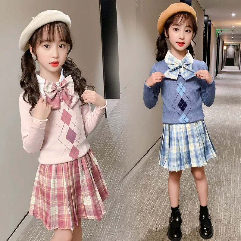 

Комплекты одежды для маленьких девочек, осенняя искусственная кожа + плиссированная юбка, новинка 2020, детская одежда, костюм, наряды для дев...