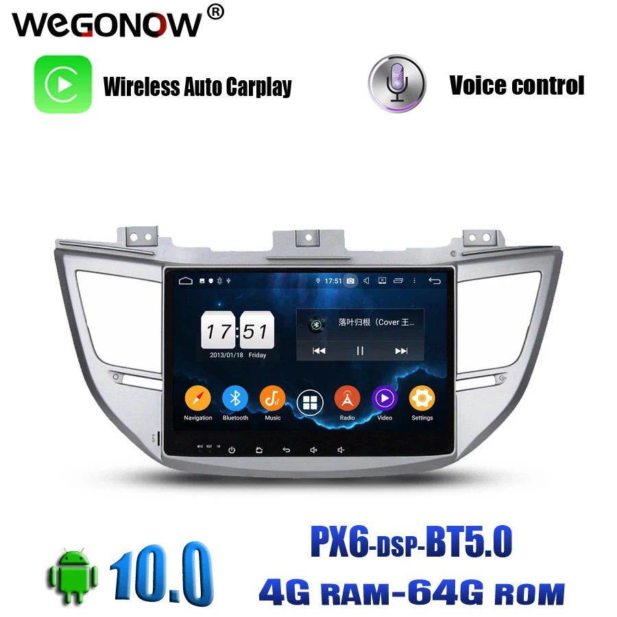 Автомобильный DVD плеер Carplay DSP 10 1 дюйма Android 0 8 ядер 4 ГБ 64 GPS радио Wi Fi Bluetooth 5 для Hyundai