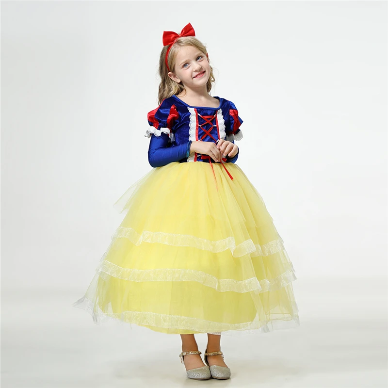 Children Snow White Dress Up Halloween Costume Girls 6 Layers Puff Sleeve Tiered Ruffle Kids Corduroy Ceremony Dresses | Детская одежда