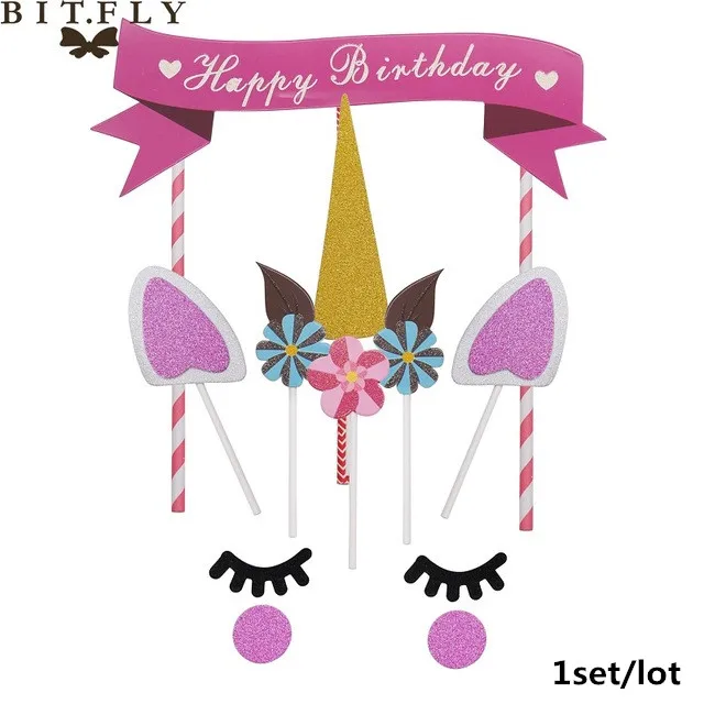 Cake toppers Вечерние одноразовые украшения в виде единорога, набор столовых приборов, ободок для волос в виде русалки, обертка для торта, для детского дня рождения, свадьбы - Цвет: Cake toppers