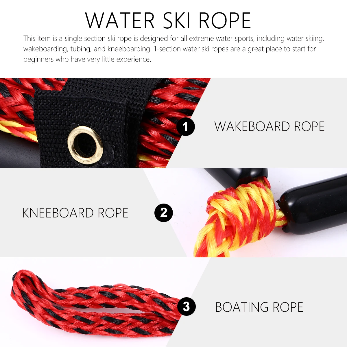 

Black Handle Boating Accessories Water Ski Rope For Kneeboard Wakeboard Water Ski Watersports Rope Floating Handle