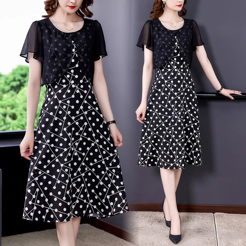 

Размера плюс шифоновый в горошек 5Xl, винтажный Повседневный Сарафан большого размера для женщин, одежда для весны и лета, 2021