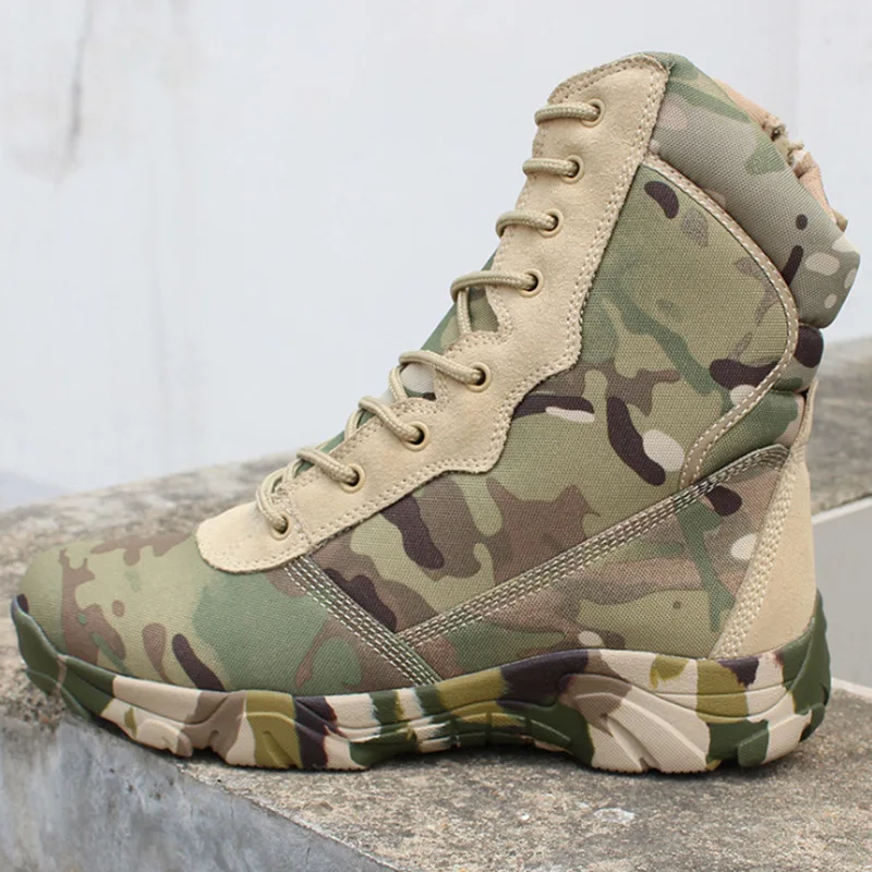 

Man Military Boots Camouflage High Top Tactical Shoes Men's Army Fans Outdoor Hiking Shoes Desert Boots Waterproof Lace Up 2.5