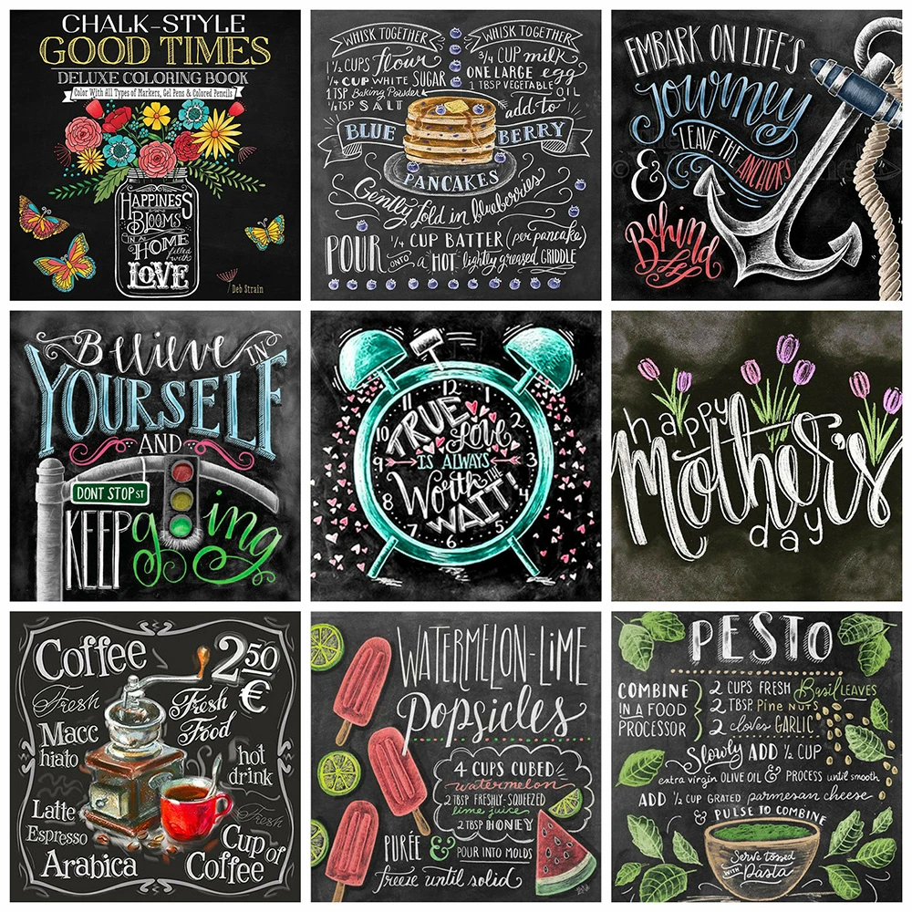 

HUACAN 5d Diamond Painting Blackboard Text Handicraft DIY Diamond Embroidery Cross Stitch Landscape Wall Art Decor