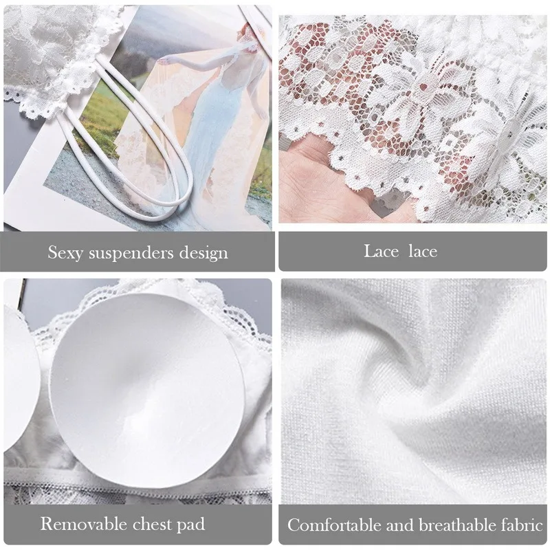 

Lace Bra Top Women Push up Sexy Lingerie Wireless Plus Size Bralette Strapless Wrapped Chest Underwear Femme Crop Tank Top