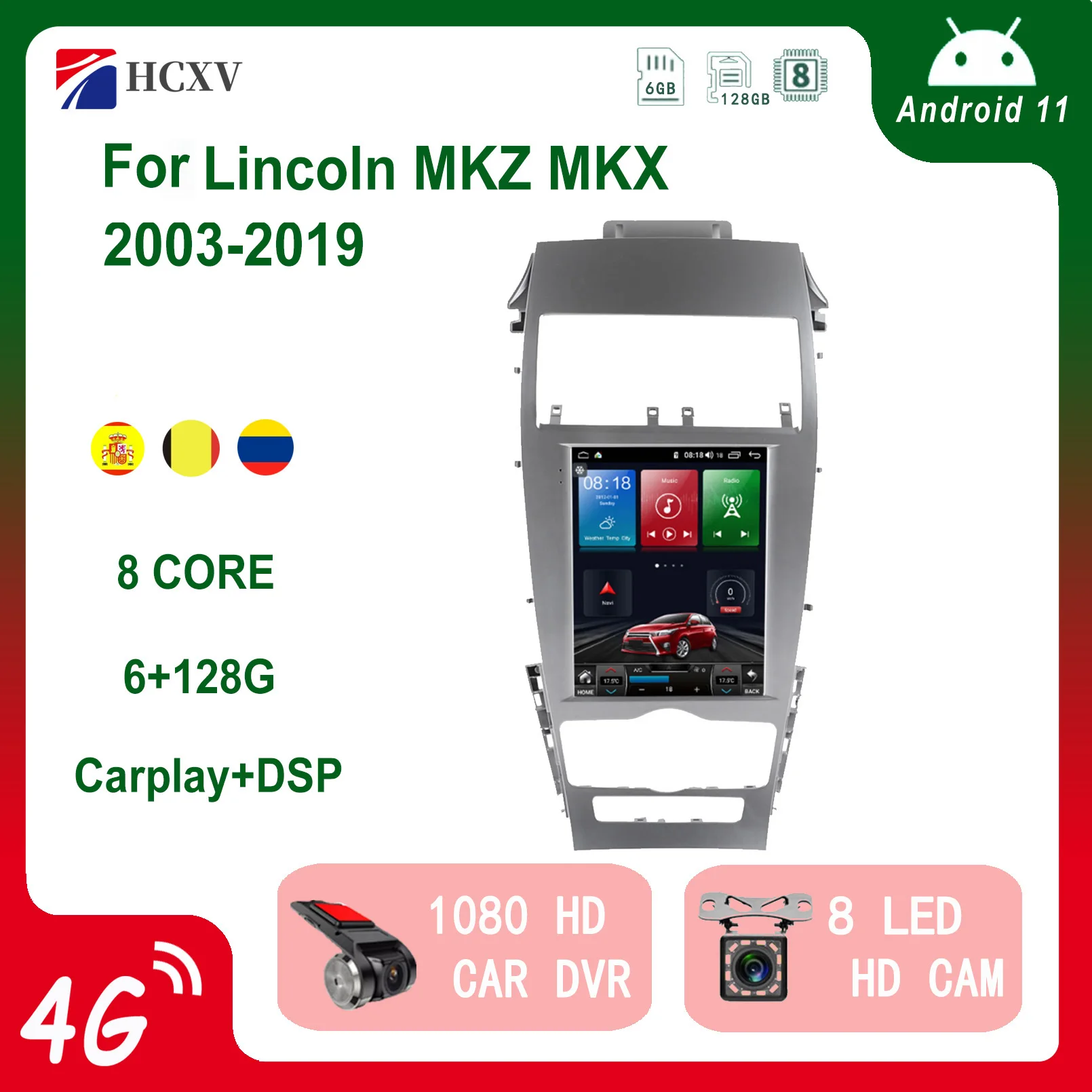 

HCXV Car Radio Android Player For Tesla Style Vertical Lincoln MKZ MKX Multimedia GPS Navigation Car Bluetooth Backup Camera