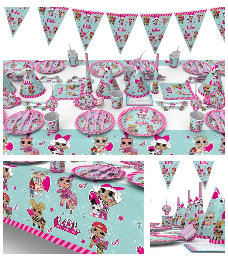

LOL SURPRISE Genuine Party Supplies Disposable Tableware Fork Plate Cup Pinata Birthday Party Themes Anime Figure Decoration