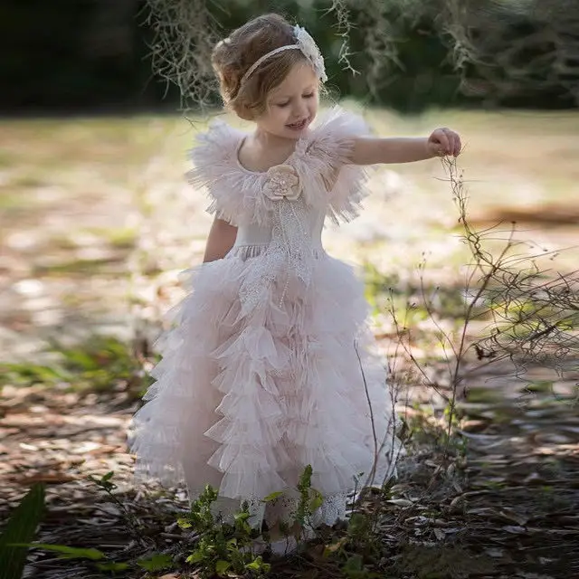 

Lovely Tiered Flower Girls Dresses Puffy Girls Dress First Communication Dresses Gowns Custom Handmade