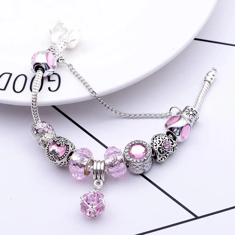 

Delicate Pink Crystal Geometric Pendant Bracelet For Women Party Lover Valentine's Day Gifts Jewelry