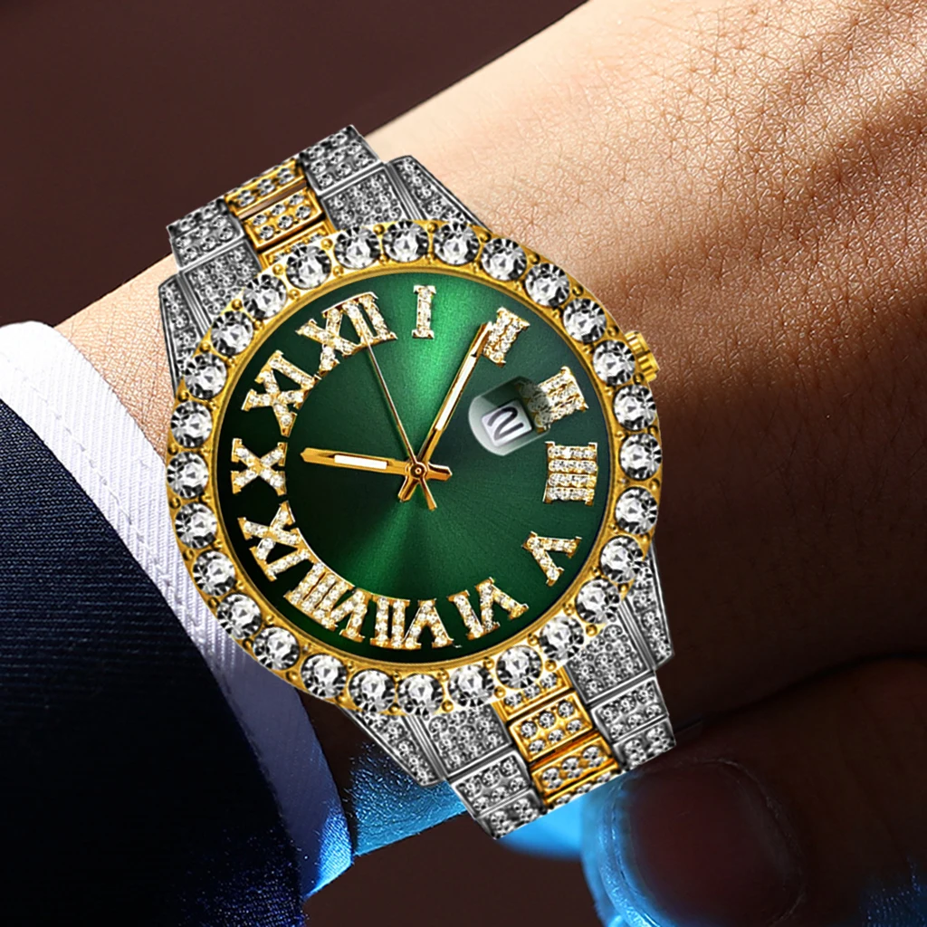 Мужские кварцевые часы с фианитом