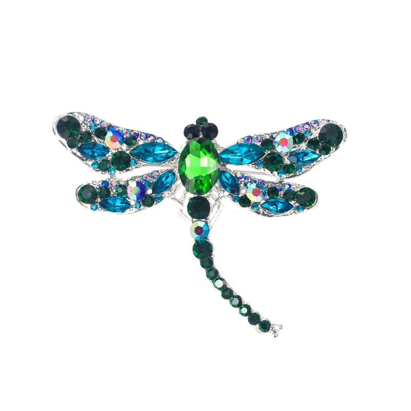 green and silver Бренд WEIMANJINGDIAN, разные цвета, стразы с кристаллами, большая брошь в виде стрекозы, булавки для женщин, пальто - Окраска металла: green and silver