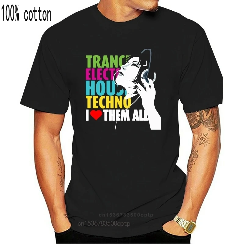 Новинка Мужская черная футболка I Heart &amp Love Trance электро-дом Dj S 5Xl 020544 | Женская