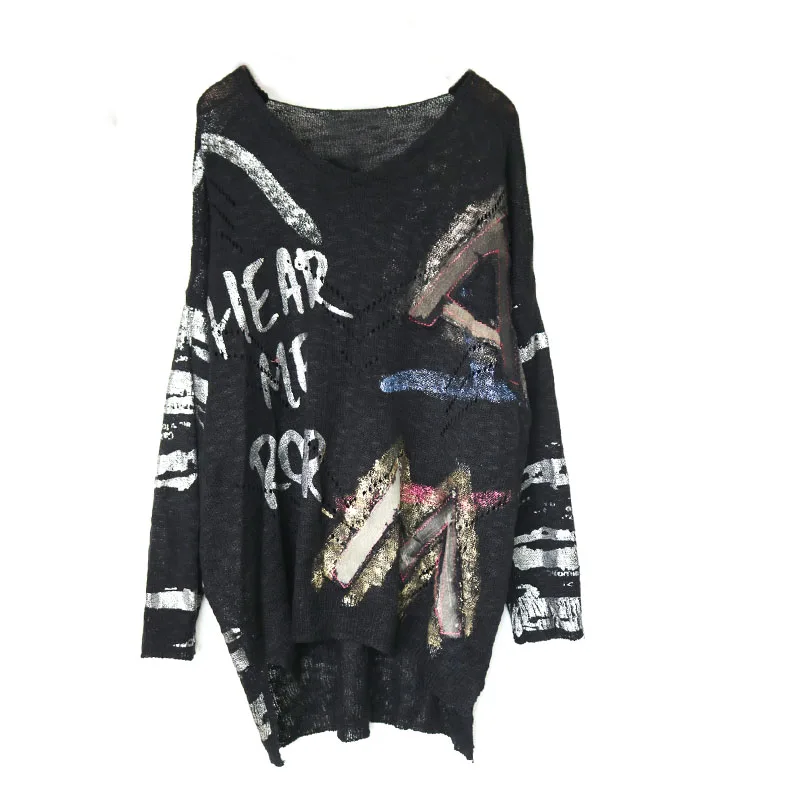 Объемной надписью тонкий свитер для женщин одежда 2019 Модные свободные размера