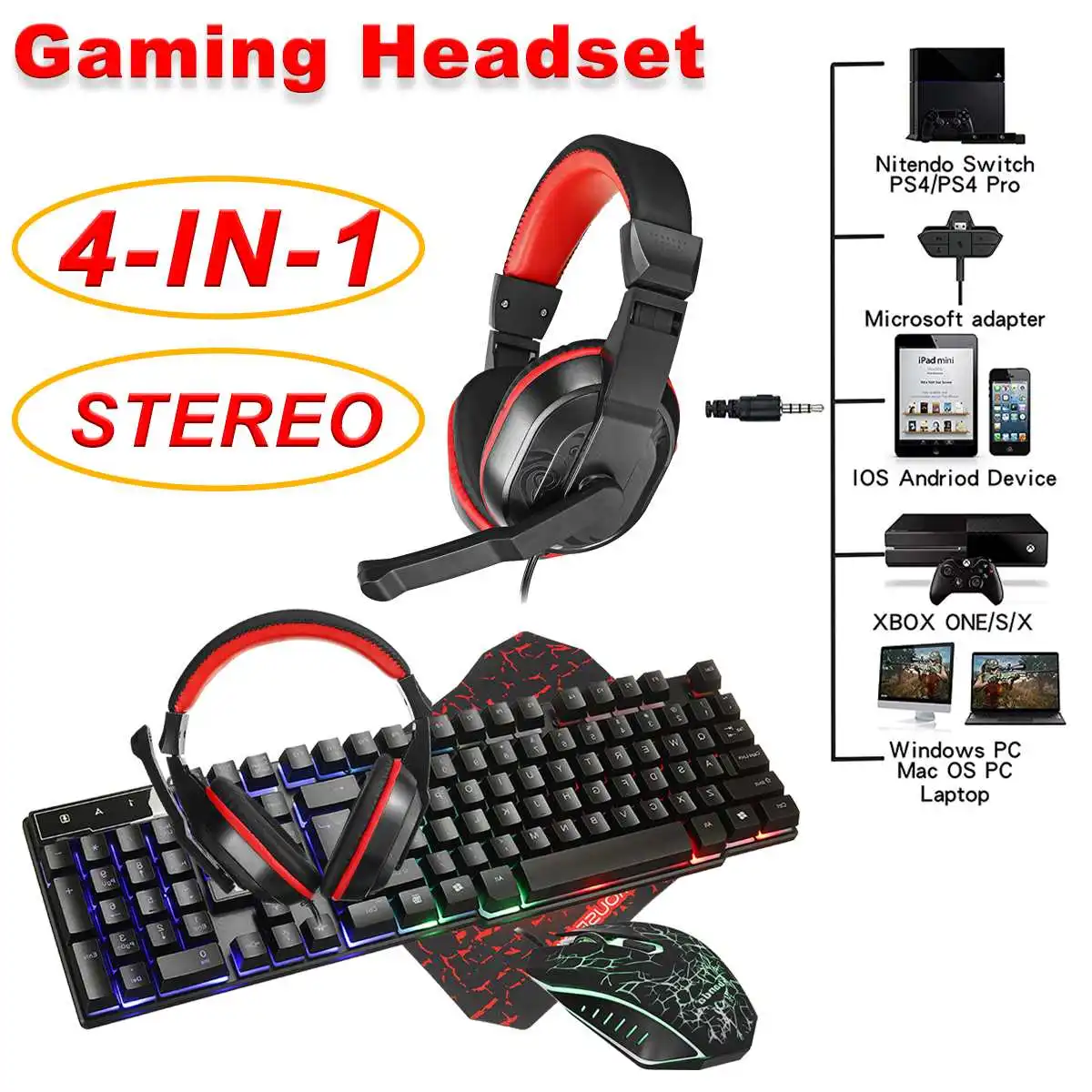 

4in1 Gaming keyboard and Mouse Wired keyboard backlight keyboard Russian Spanish Gamer kit Silent Gaming Mouse Set for PC Laptop
