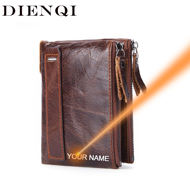 Кошелек DIENQI мужской из натуральной кожи винтажный бумажник тройного сложения