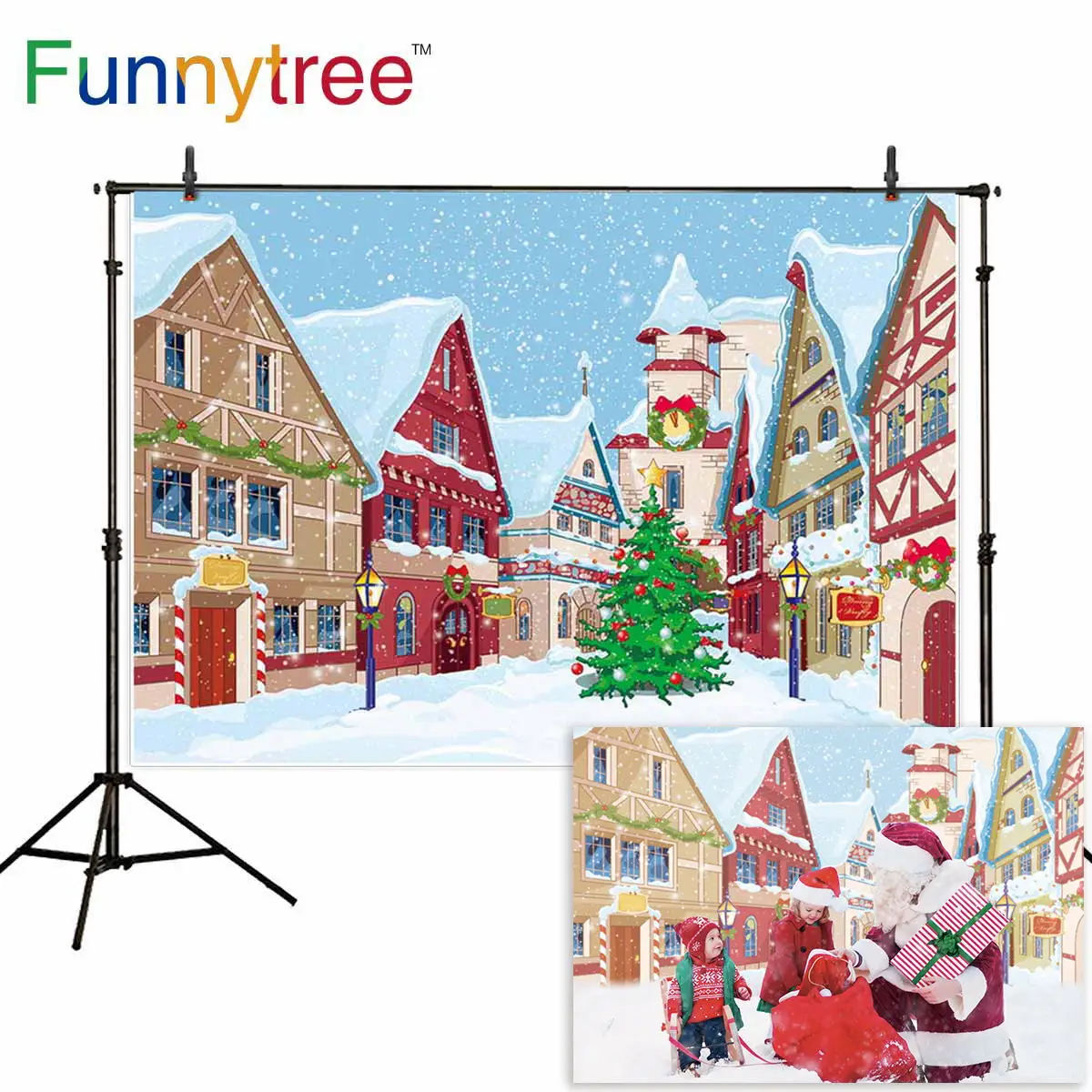 Виниловый фон Funnytree с изображением снежной рождественской зимы уличная
