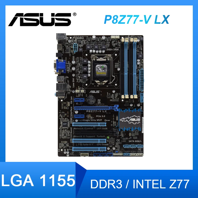 Promo ASUS P8Z77-V LX Desktop Motherboard LGA 1155 DDR3 support Core i3i5 Celeron Pentium cpus Intel Z77USB3.0 32GB SATA3 Motherboard