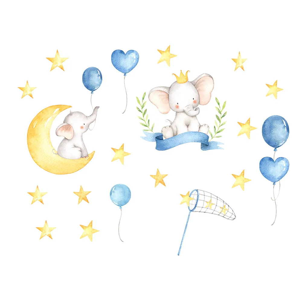 

The New Baby Elephant Moon Wall Sticker Living Room Bedroom Children's Room Decorative Wall Sticker KSR-4