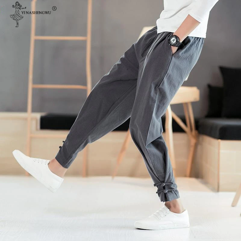 Для мужчин японский Стиль брюки костюм самурая мужские Винтаж шаровары штаны