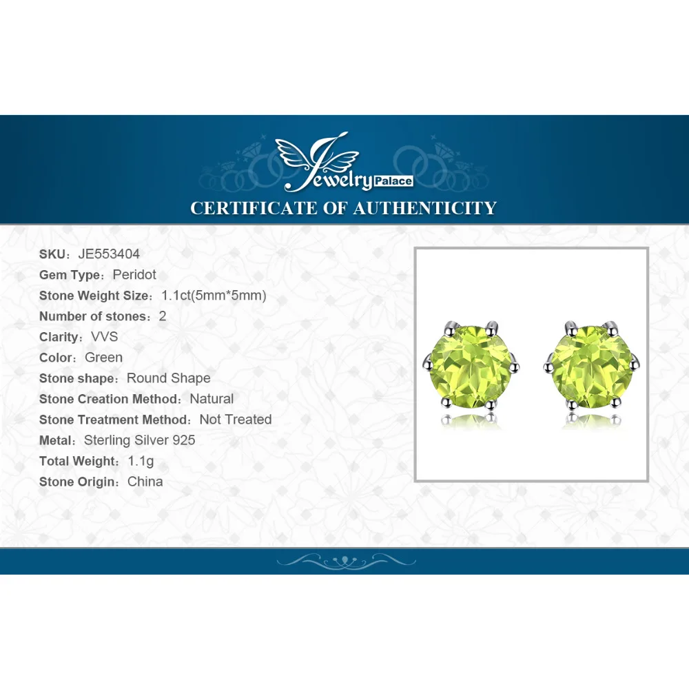 

JewelryPalace 1ct Genuine Peridot Stud Earrings 925 Sterling Silver Earrings For Women Korean Earings Fashion Jewelry 2021