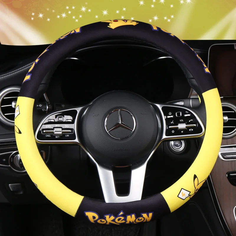 

Pokemon Pikachu 38cm Car Steering Wheel Cover Korea Cartoon Animation Cute Four Seasons Universal D-cover Non-slip Short Plush