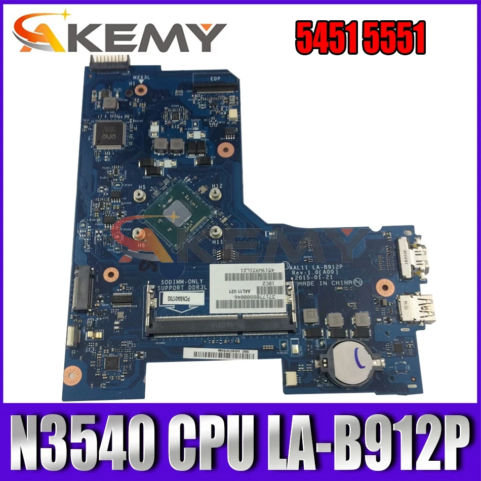 

Akemy AAL11 LA-B912P для DELL INSPIRON 15 5451 5551 Материнская плата ноутбука N3540 Процессор Материнская плата ноутбука 100% тестирование