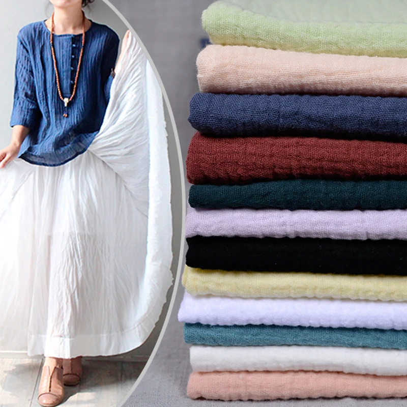50CM * 130CM/Piece Thick shuang ceng mian Crepe Linen Material Dress Texture Cotton Cloth DIY Fabric|Хлопчатобумажных тканей| |