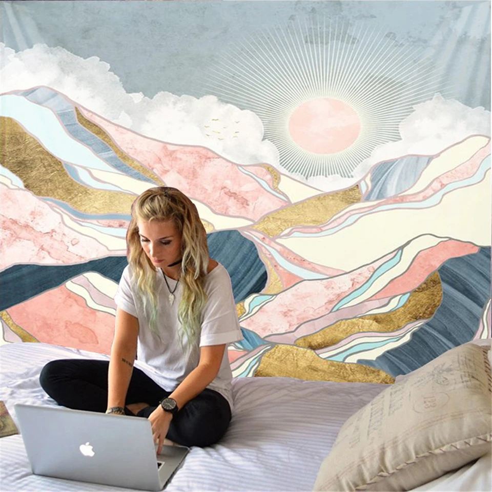 Скандинавский гобелен с солнцем абстрактный розовый богемный мандалой настенный подвесной