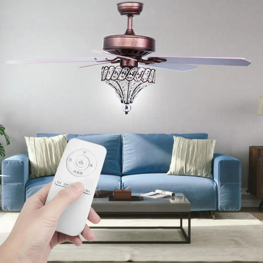 52 'Ɖ светильник 5 Лезвия светодиодный потолочный вентилятор хрустальная лампа с дистанционным