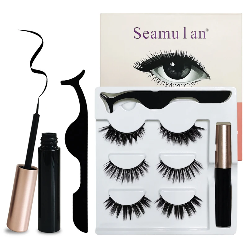 

Magnetic Eyelashs set natural 3D Mink lashes Magnet Liquid Eyeliner and Tweezer Set Waterproof long lasting Eyelash Extension