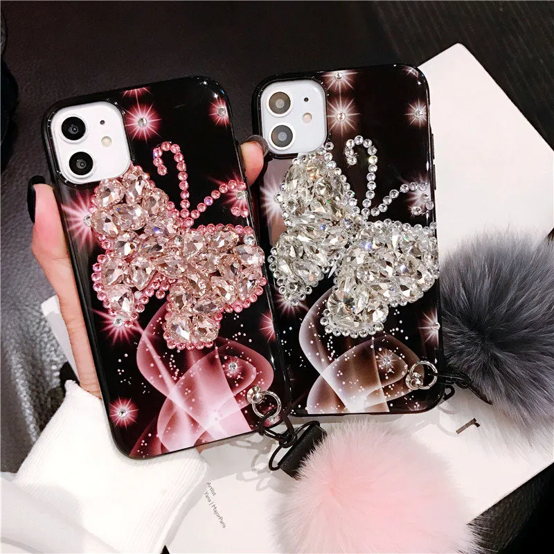 Роскошный Блестящий 3D чехол ручной работы с бабочкой и стразами для iphone 11 6 7 8 Plus XS
