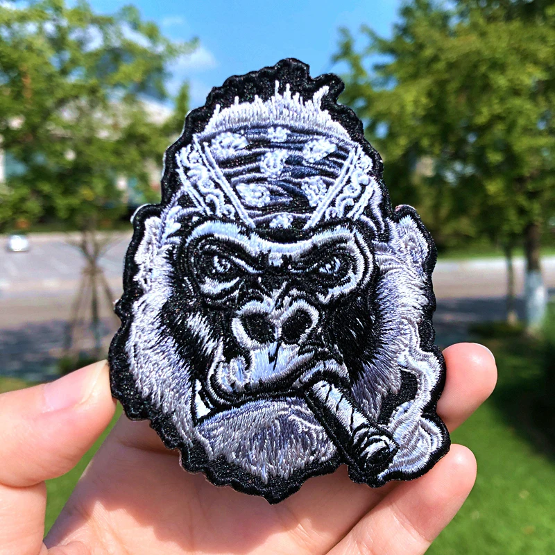 Prajna Punk Skull Orangutan Patches King Bear Dog Embroidered For Clothing DIY Iron On Stripes Jacket Clothes | Дом и сад