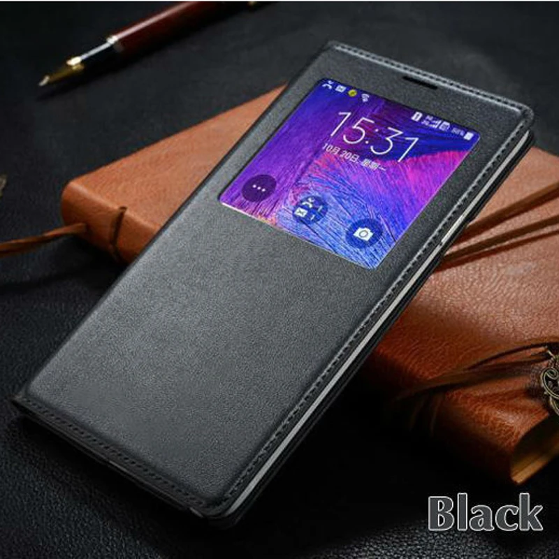 Роскошный чехол-книжка из искусственной кожи с окошком 5 цветов для Samsung Galaxy Note 4
