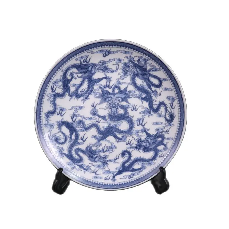 

Chinese Old Porcelain Blue And White Dragon Plate