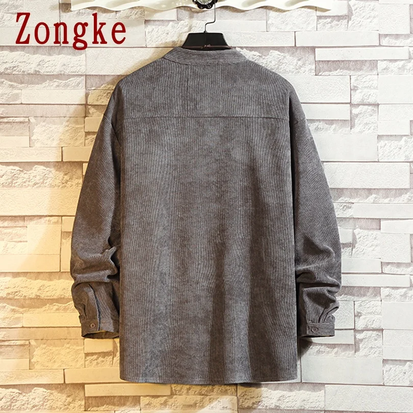 

Zongke Solid Casual Shirts For Men Clothing Vintage Shirt For Men Fasion Mens Shirts Vintage Clothes M-5XL 2021 New Arrival