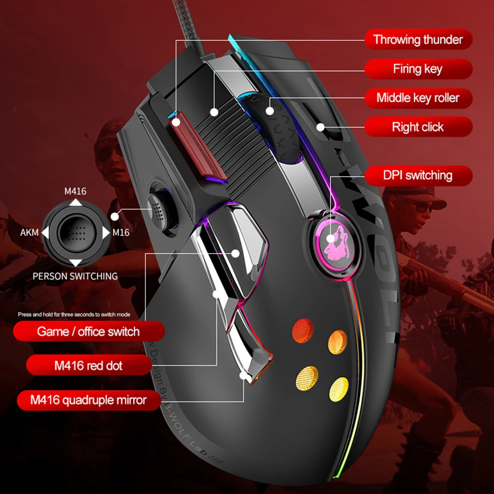 

11 Buttons USB Wired Gaming Mouse 6 Gears 12000 DPI Adjustable RGB Backlight Macro Definition Mice Ergonomic Optical Mouse