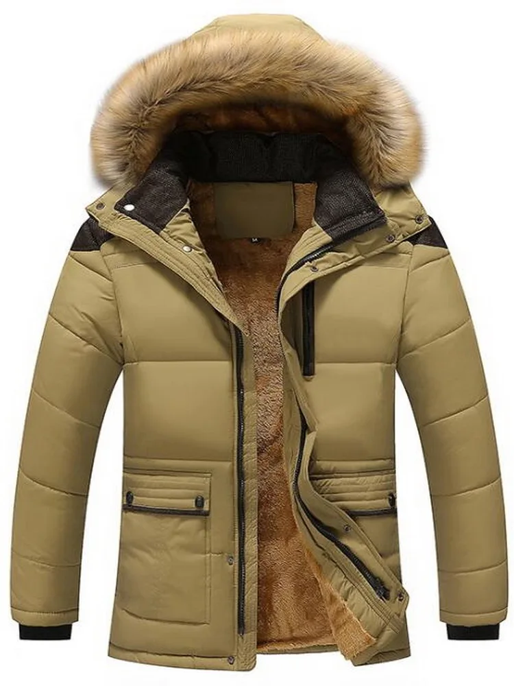 Men Coat Fur Collar Hooded Men Winter Jacket Warm Wool Liner Man Jacket Male Parkas Hair Liner Keep Warm Outwear M-7XL
