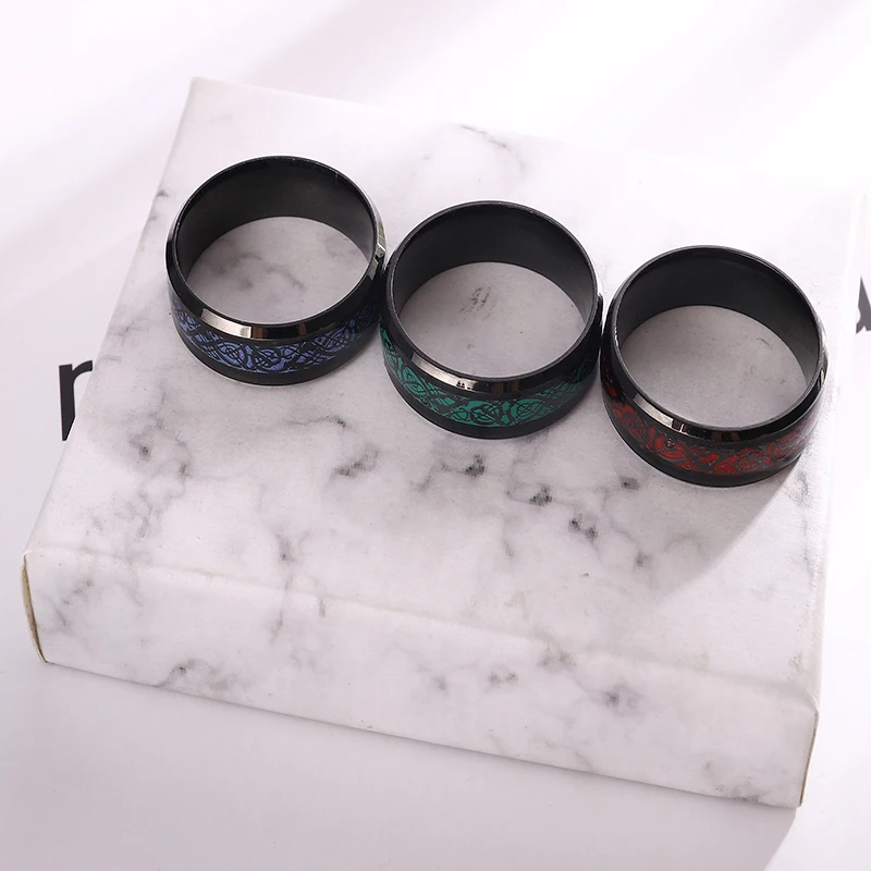 

8 mm Black Wedding Ring Men and Women Wedding Ring Red Black Dragon inlay jewelry