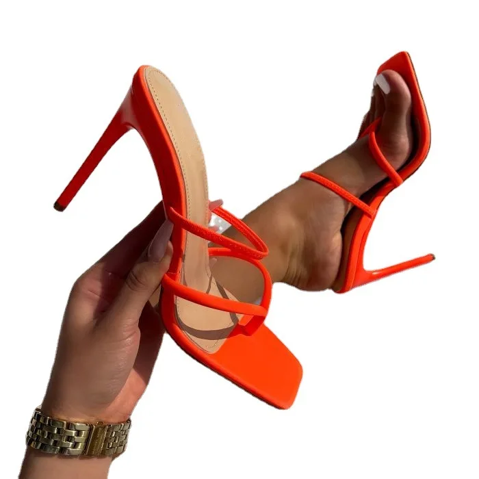 

2021 Sandals Low-Heeled Shoes With Strap Square Toe Suit Female Beige Blue Slip-on Loafers Summer Women's Large Size New Fashion