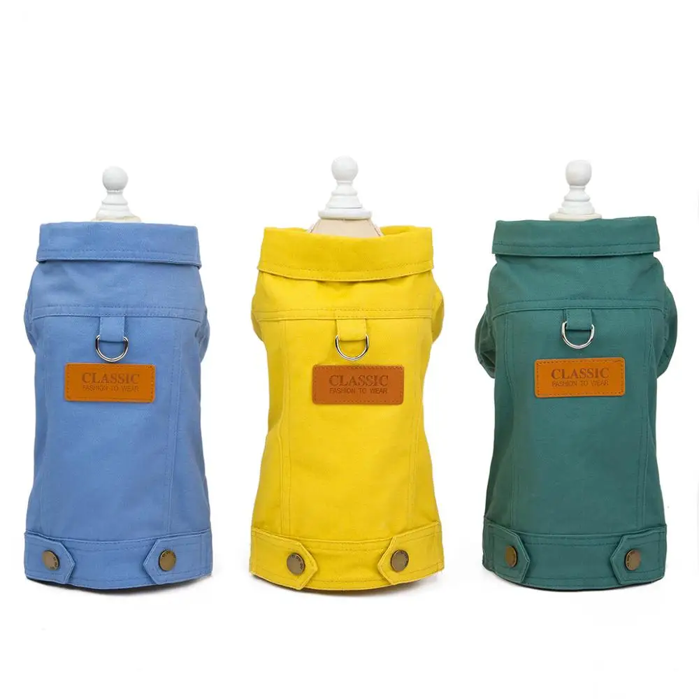 

Dog Clothes Spring Autumn Blue Green Yellow Puppy Coat For Small Dogs Chiwawa York Denim Jacket With D-Ring Outfits Pet Clothing