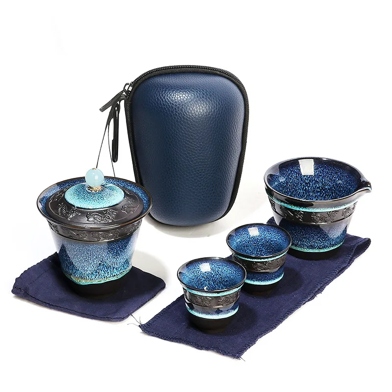 Китайский дорожный чайный сервиз Кунг фу керамический глазурь Gaiwan фарфоровый