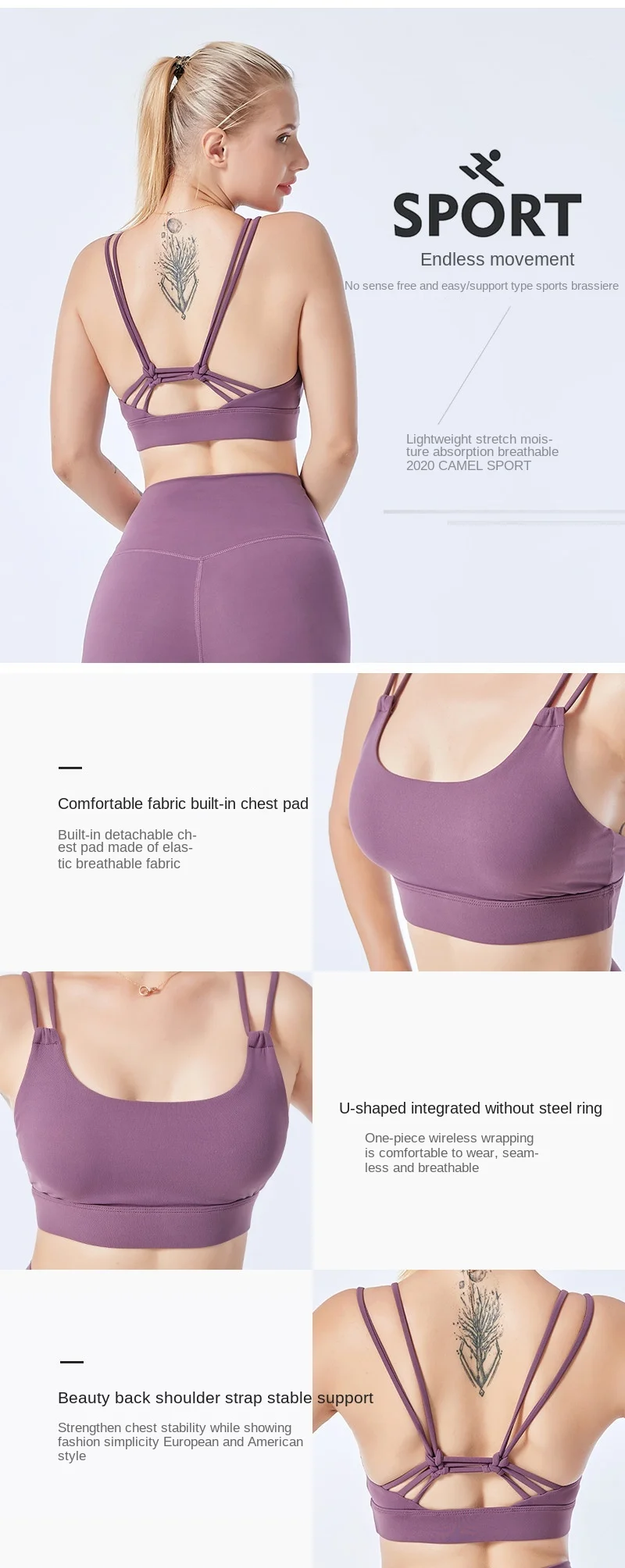 

Yoga bra Women Strappy Sports Bra Buttery Soft Workout Bra Quick Dry Support Fitness Bra Whole cup Ultra-stretch sexy slimming