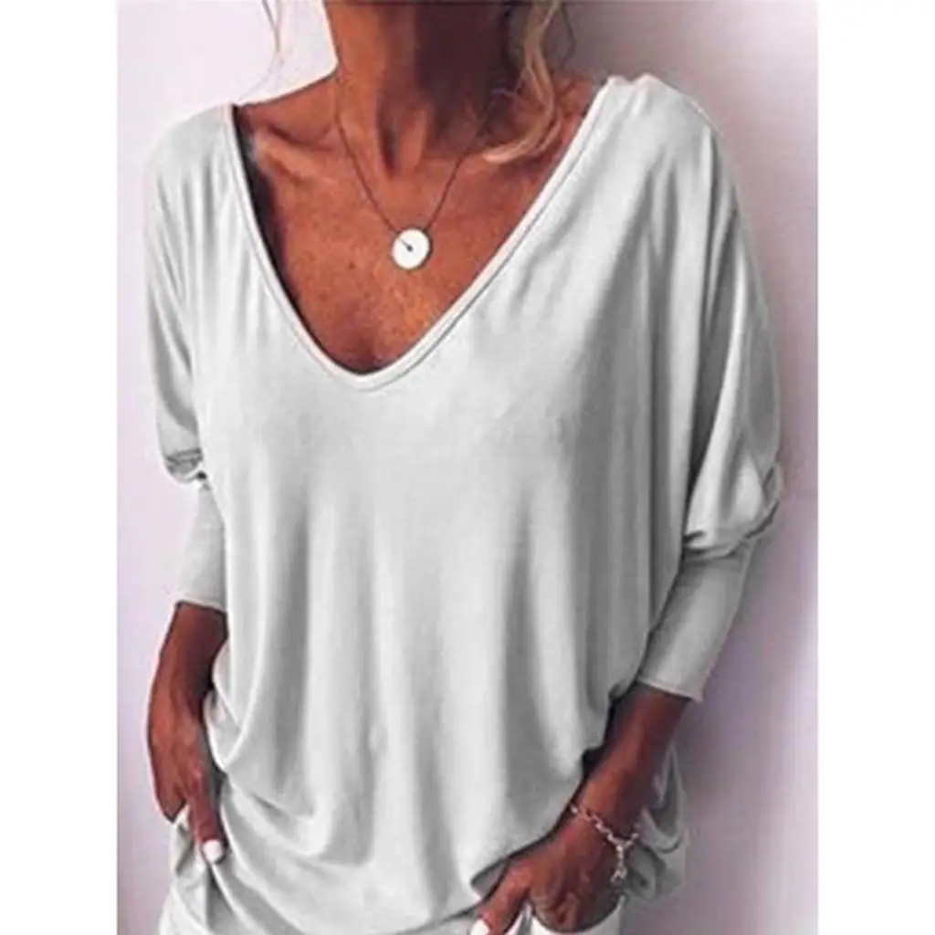 Однотонная блузка на пуговицах с v образным вырезом женская модная Свободная