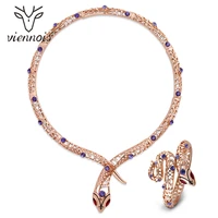 viennois snake jewelry sets hollow out necklace and bangle set for women rose gold color rhinestone bridal set wedding jewelry