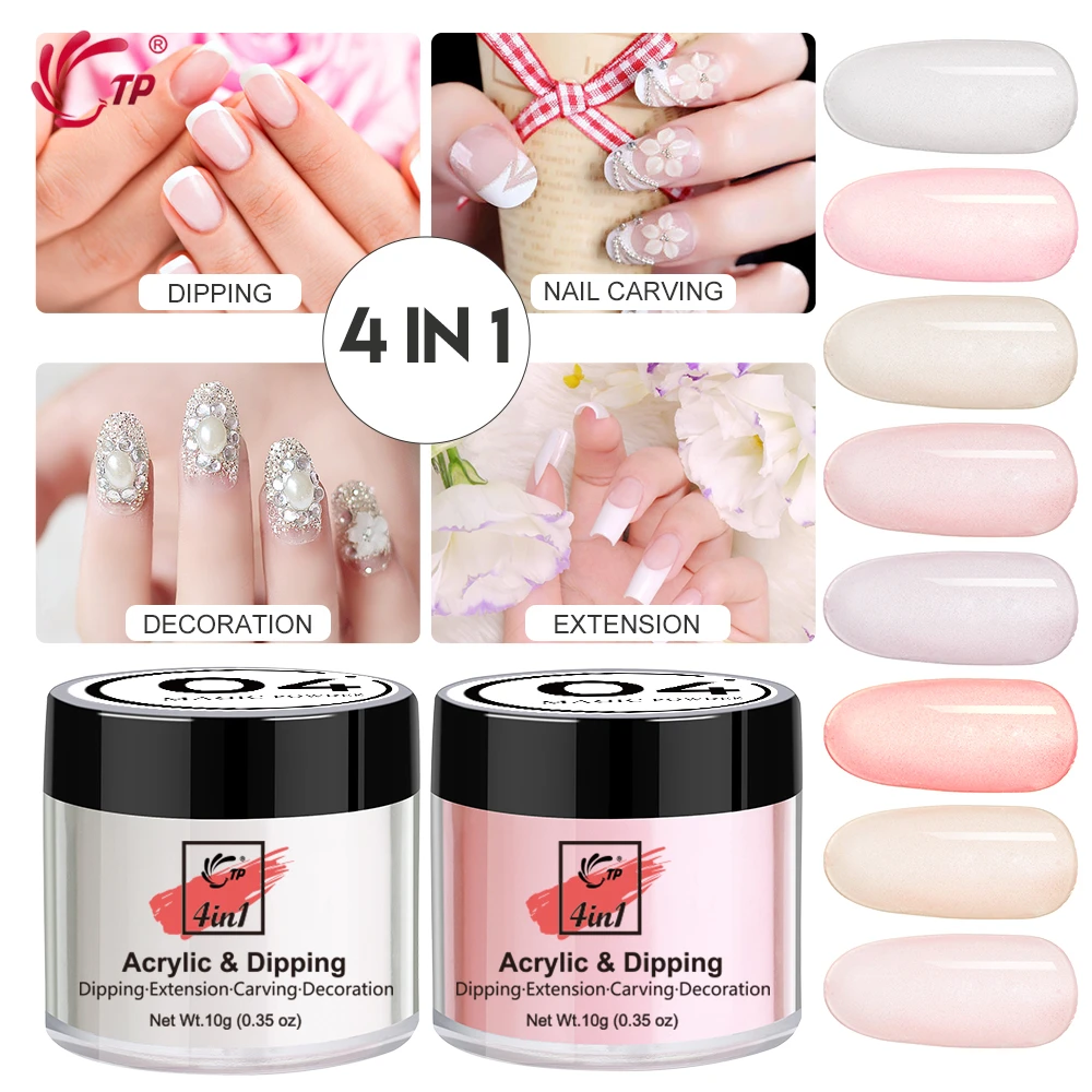 

10g 4 in 1 Dipping Nail Powder Crystal Acrylic Dip Carving Art Drawing French Decoration Cure Gel Polymer Extension