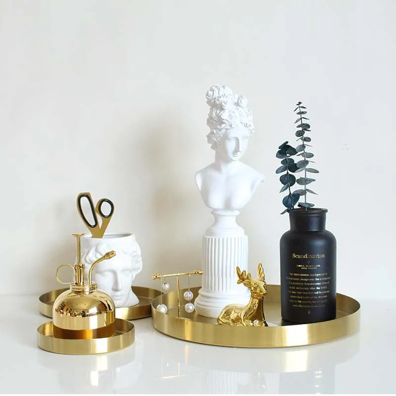 Nordic Ins Brass Gold Round Jewelry Tray Vase Tabletop Sundries Decoration Storage Table Ornaments |