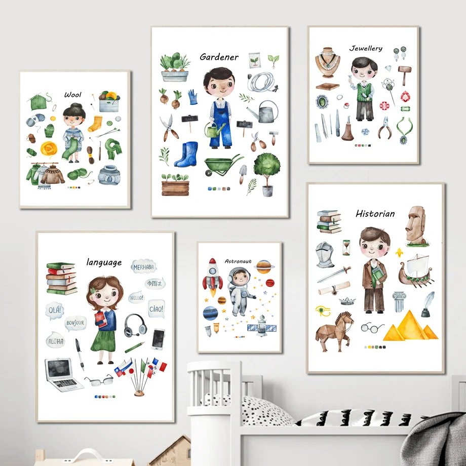 Настенная картина астронавт врачи историк шеф-повар на холсте скандинавские